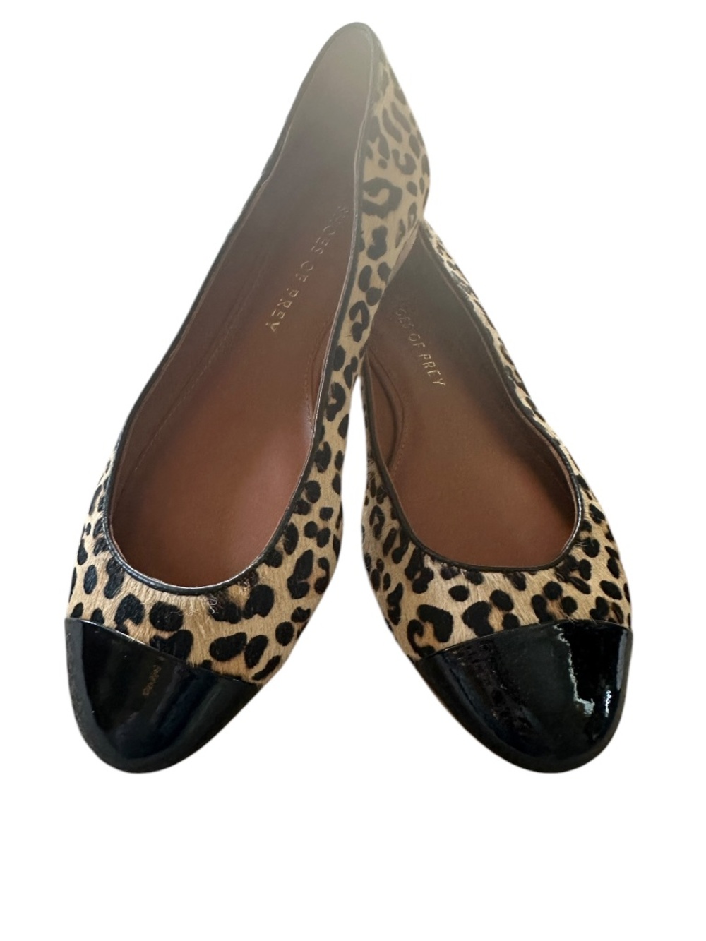 Shoes of Prey Leopard Ballet Flats Patent Leather Black Cap Toe 6
